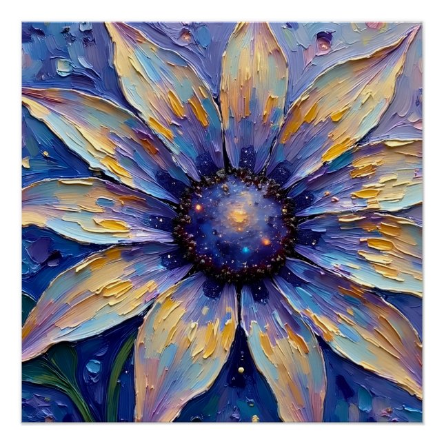 Großer blauer Blumen-Impressionistendruck | Botani Poster (Vorderseite)