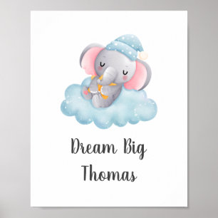 Großer blauer Elefant Baby Jungen Schlafzimmer Wan Poster
