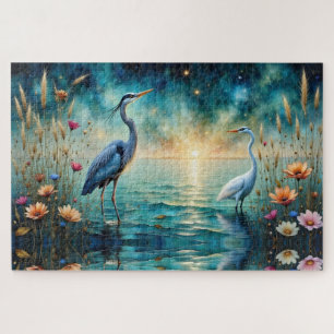 Großer blauer Reiher und Egret Blumen im Wasser