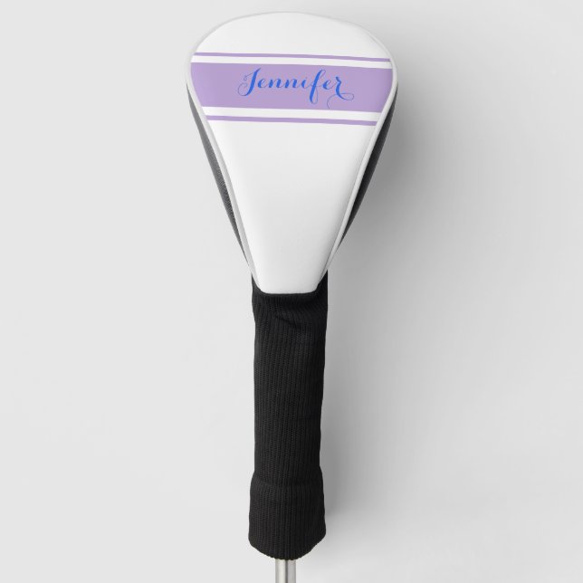 Grosser blauer Skriptname, Lavenderstreifen auf We Golf Headcover (Vorderseite)