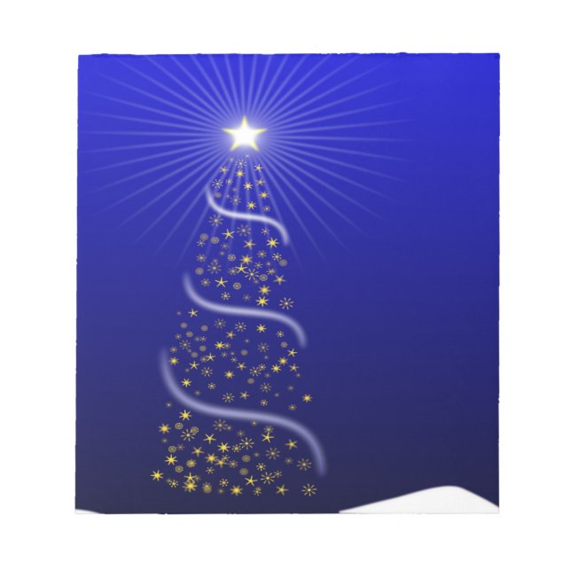 Grosser Blauer Weihnachtsbaum mit goldenen Sternen Notizblock (Vorderseite)