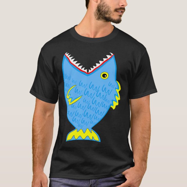 Großer blauer zahniger Fisch T-Shirt (Vorderseite)