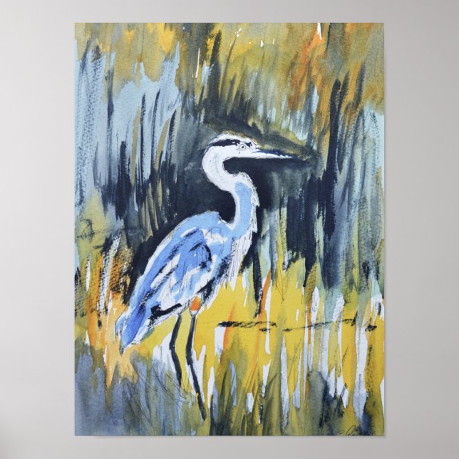 Großer Blaureiher-Marsch-Expressionist Poster (Vorne)