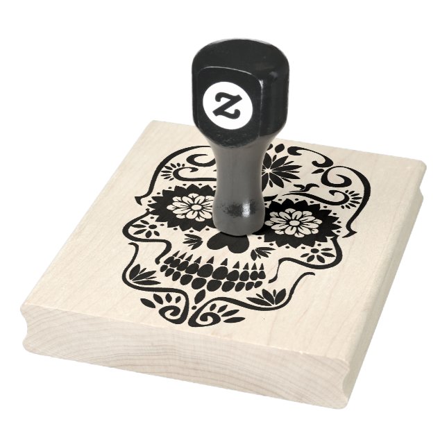 Grosser Blumenzuckerschädel Gummistempel (Stempel)