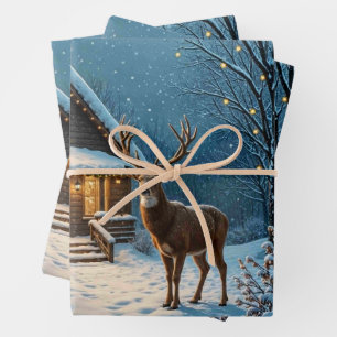 Großer Bock besucht ein verschneites Weihnachten Geschenkpapier Set