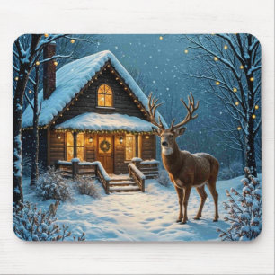 Großer Bock besucht ein verschneites Weihnachten Mousepad