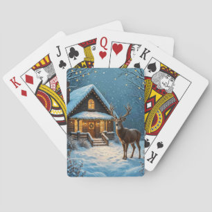 Großer Bock besucht ein verschneites Weihnachten Spielkarten