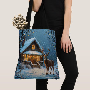 Großer Bock besucht ein verschneites Weihnachten Tasche