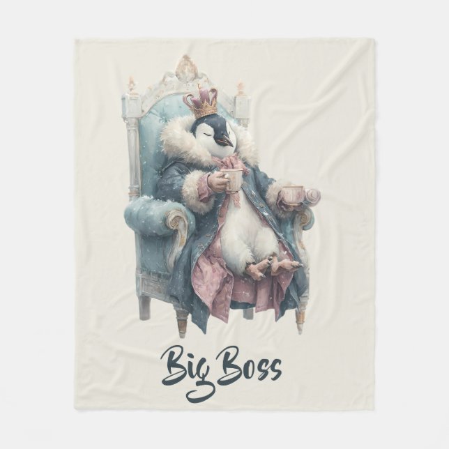 Großer Boss Winter Pinguin Design Fleecedecke (Vorderseite)