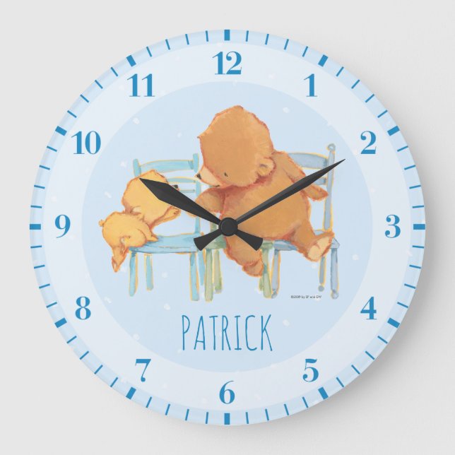 Großer Braunbär hilft wenig gelber Bär Große Wanduhr (Vorderseite)