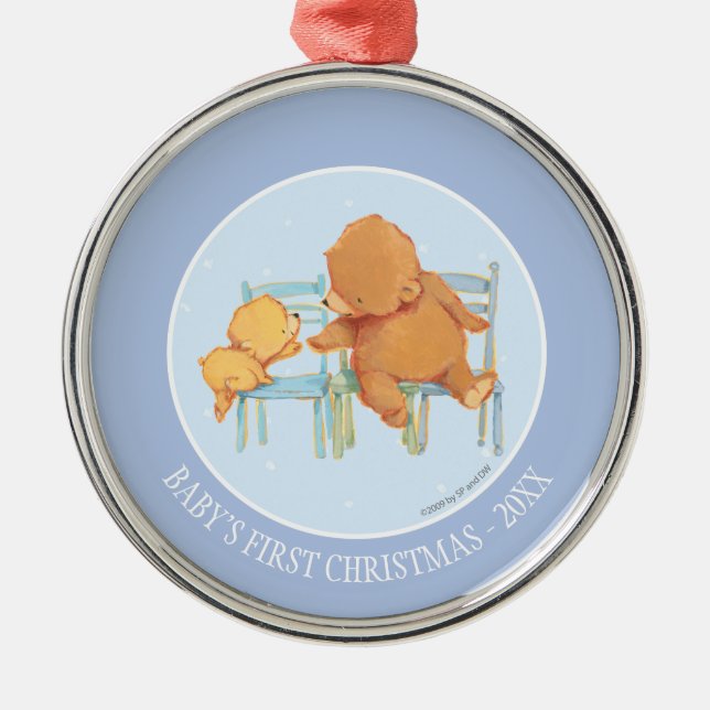 Großer Braunbär hilft wenig gelber Bär Silbernes Ornament (Vorne)