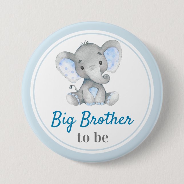 Großer Bruder wird Baby Boy Shower Elefant Blau Button (Vorderseite)