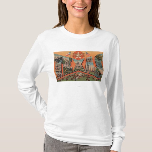Großer Buchstabe Texas (Vieh, das Szene weiden T-Shirt (Vorderseite)