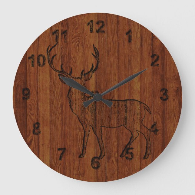 Grosser Buck geschnitzte Holz Effekt Rustikal und  Große Wanduhr (Vorderseite)