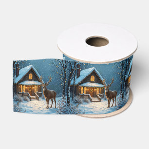 Großer Bucks Schneebesuch zu Weihnachten Ripsband