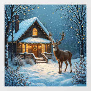 Großer Bucks Weihnachtsbesuch im Schnee Fensteraufkleber