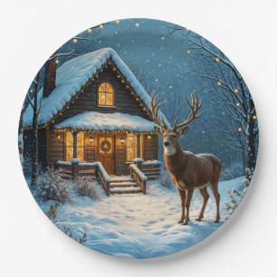 Großer Bucks Weihnachtsbesuch im Schnee Pappteller