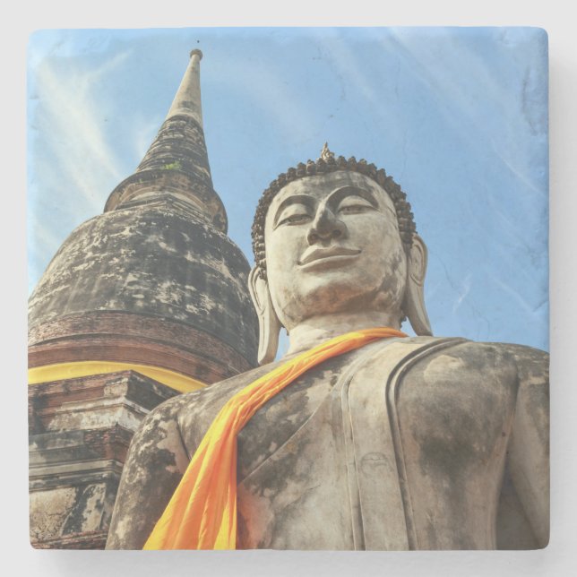 Grosser Buddha in Ayutthaya, Thailand Steinuntersetzer (Vorderseite)