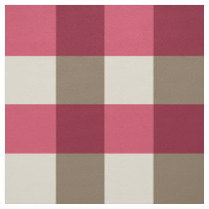 Großer Büffel Karo, Burgunder, Creme und Taupe Stoff