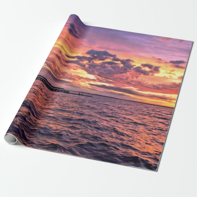 Grosser bunter Sonnenuntergang über dem Wasserstra Geschenkpapier (Ungerollt)