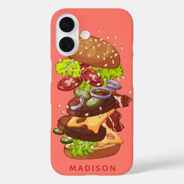 Großer Burger individuelle Name iPhone 16 Hülle (Rückseite)