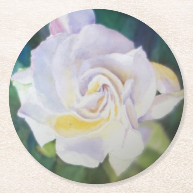 Großer cremefarbener Gardenia Runder Pappuntersetzer (Vorderseite)