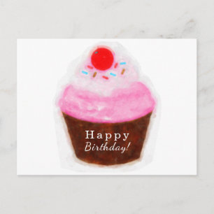 Großer Cupcake & Kirsche Wasserfarben Alles Gute z Postkarte