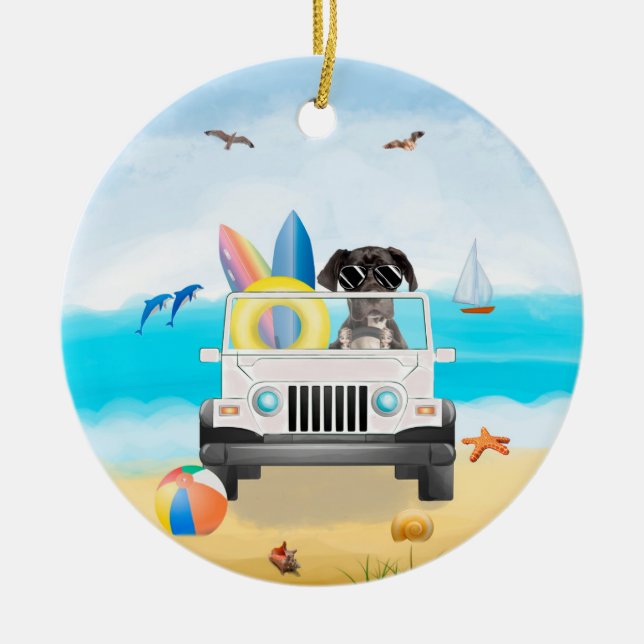 Großer Dan Dog Driving on Beach Keramik Ornament (Vorne)