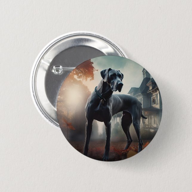 Großer Däne Halloween Gruselig Button (Vorne & Hinten)