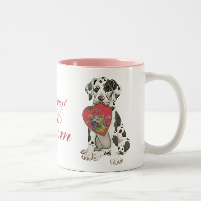 Großer Däne-Herz-Mama Zweifarbige Tasse (Rechts)