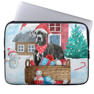Großer Dane Hund im Schnee Weihnachtshundehaus Laptopschutzhülle
