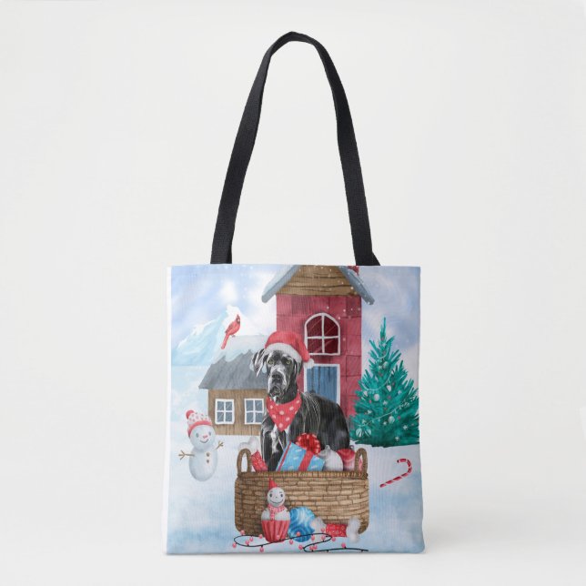 Großer Dane Hund im Schnee Weihnachtshundehaus Tasche (Vorderseite)
