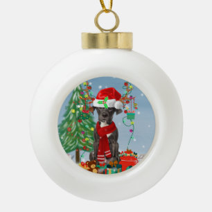 Großer Dane Hund mit Weihnachtsgeschenken Keramik Kugel-Ornament