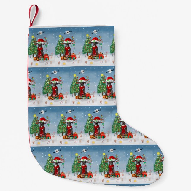 Großer Dane Hund mit Weihnachtsgeschenken Kleiner Weihnachtsstrumpf (Vorderseite)