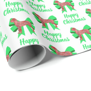 Großer Däne Roter Weihnachts Hund & Grüne Schleife Geschenkpapier