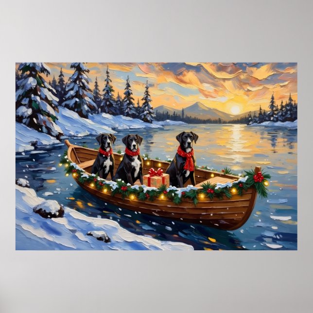 Großer Däne Weihnachtsboot Urlaub Poster (Vorne)