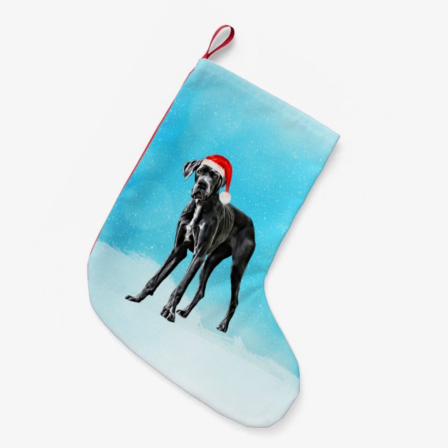 Großer Dänen-Hund im Schnee Weihnachtshut Kleiner Weihnachtsstrumpf (Vorderansicht (hängend))
