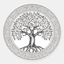 Großer Eichenbaum - keltische Sketch Runder Aufkleber