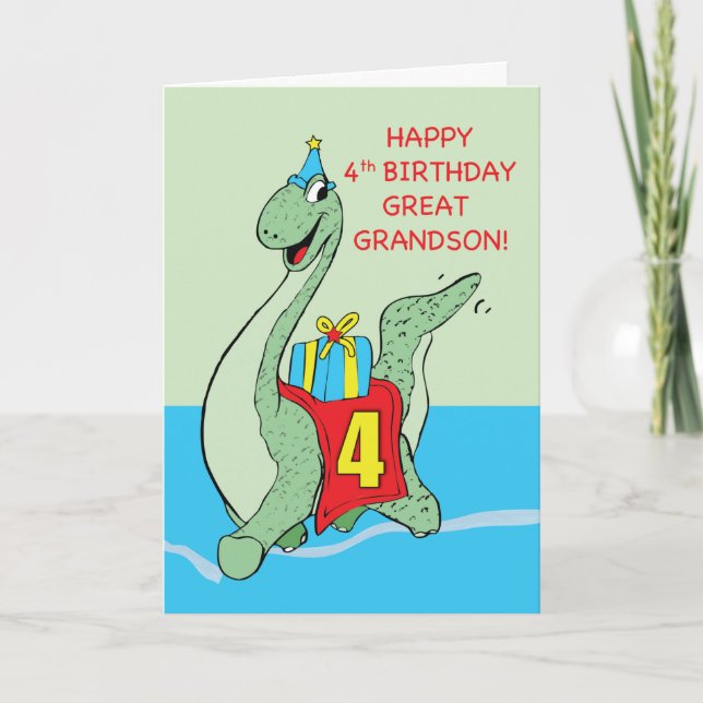 Großer Enkel, 4. Geburtstag Dinosaurier Karte (Vorderseite)
