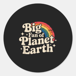 Großer Fan des Planeten Erde Retro 70er Regenbogen Runder Aufkleber