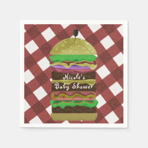 Großer fettiger Hamburger Sommer-Cookout-Rot-Grill Serviette