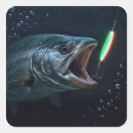 Großer Fisch mit Neonköder Quadratischer Aufkleber