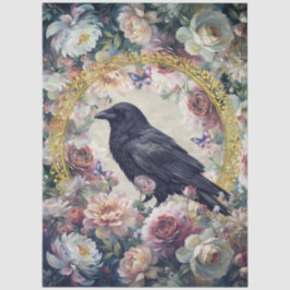 Großer Floral Rabe mit falschem Goldfolienrahmen Seidenpapier