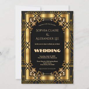 Großer Gatsby Gold Art Deco 1920er Hochzeit Einladung