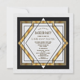 Großer Gatsby Gold Weiße Art Deco Hochzeits Einlad Einladung