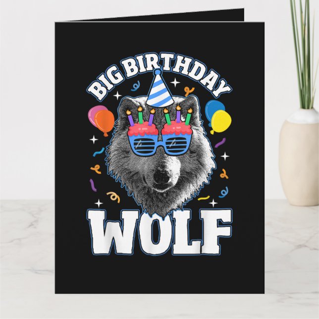 Großer Geburtstags-Wolf für Wölfe Dankeskarte (Vorderseite)