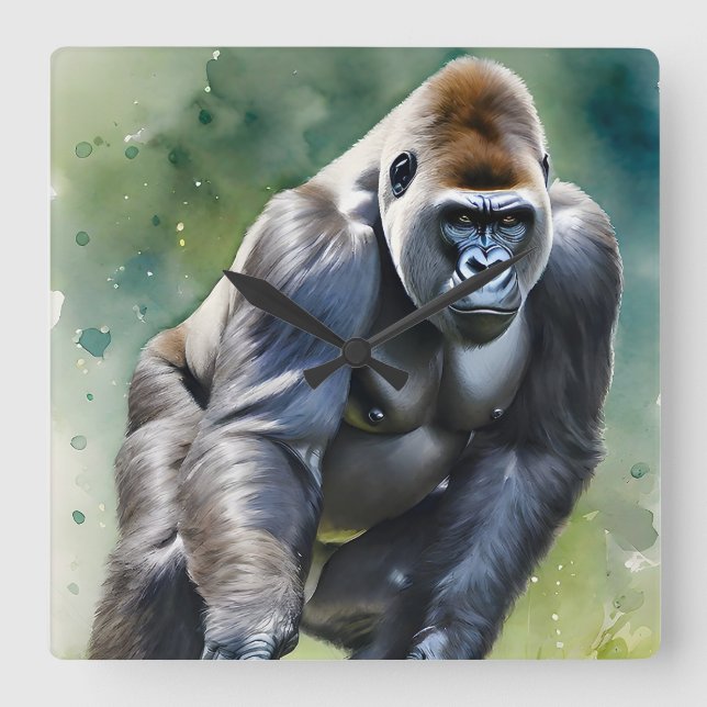 Grosser Gorilla in der Wildnis Quadratische Wanduhr (Vorderseite)