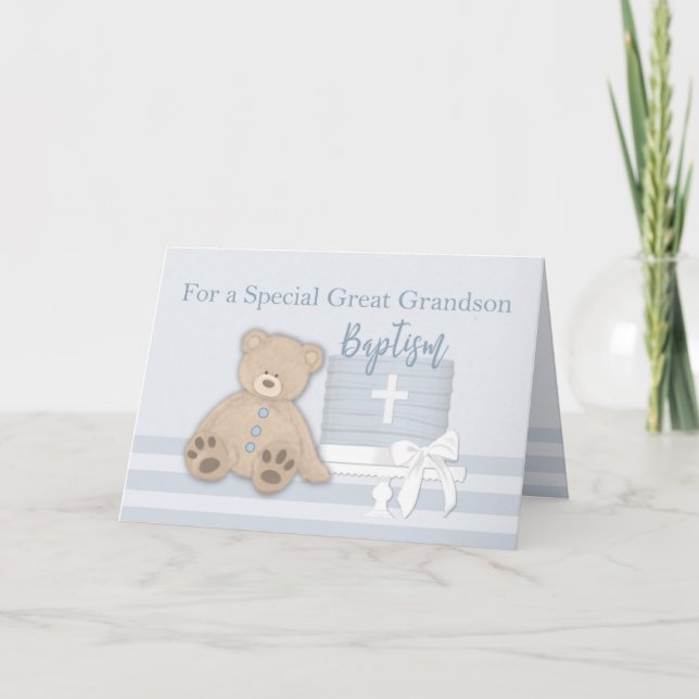 Großer Grandson Blauer Taufbär Teddy Bear Karte (Vorderseite)