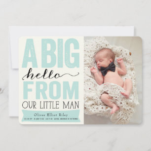 Großer Hallo von unserem kleinen Mann Baby Jungen  Ankündigung