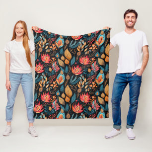 Großer Herbstblumen-Print Digitaler Folklore-Kunst Fleecedecke